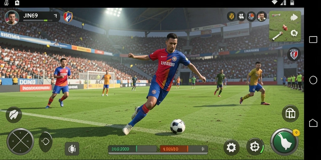 Tampilan gameplay JIN69 dengan aksi sepak bola intens.
