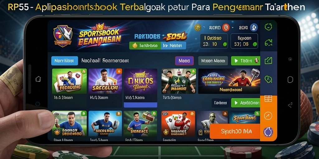 Tampilan menarik dari aplikasi RP55 yang menampilkan pertandingan taruhan.