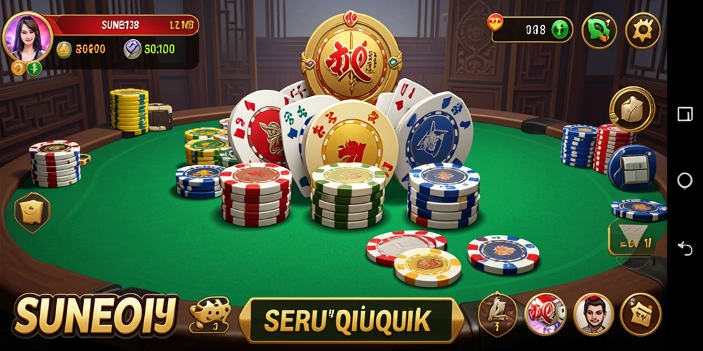 Tampilan screenshot gameplay seru SUNEO138 dengan kartu QiuQiu.